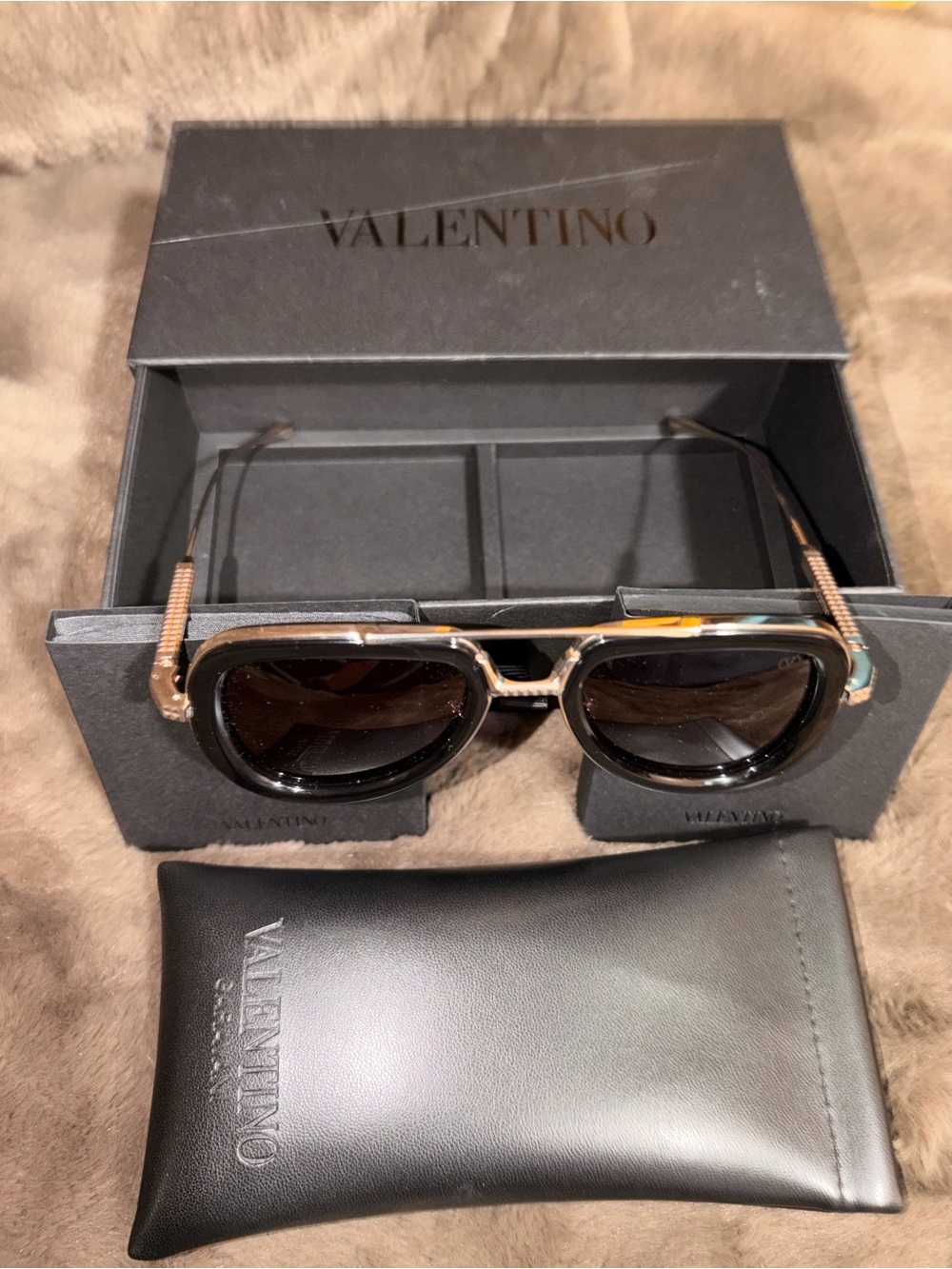 Valentino Black Lensed Sunglasses with Gold-Tone Frame Authentic!!!